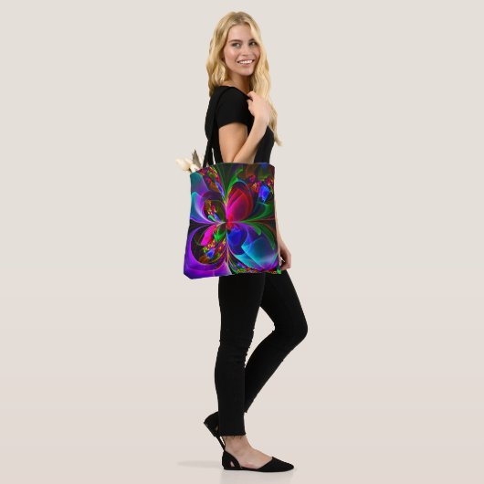 Moderne Bloemen Abstracte Kunst Rood Blauw Patroon Tote Bag (Op model)