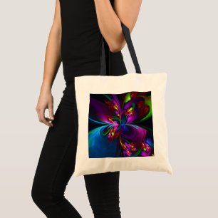 Moderne Bloemen Abstracte Kunst Rood Blauw Patroon Tote Bag