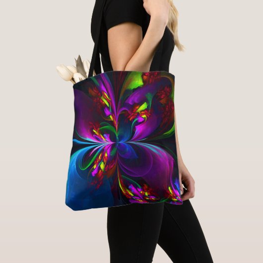 Moderne Bloemen Abstracte Kunst Rood Blauw Patroon Tote Bag (Dichtbij)
