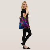 Moderne Bloemen Abstracte Kunst Rood Blauw Patroon Tote Bag (Op model)