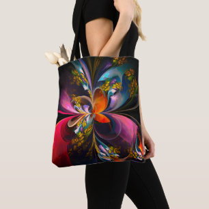 Moderne Bloemen Abstracte Kunst Rood Blauw Patroon Tote Bag