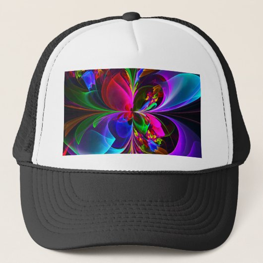 Moderne Bloemen Abstracte Kunst Rood Blauw Patroon Trucker Pet (Voorkant)