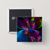 Moderne Bloemen Abstracte Kunst Rood Blauw Patroon Vierkante Button 5,1 Cm (Voorkant /achterkant)