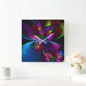 Moderne Bloemen Abstracte Kunst Rood Blauw Patroon Vierkante Klok (Huis)