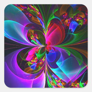 Moderne Bloemen Abstracte Kunst Rood Blauw Patroon Vierkante Sticker
