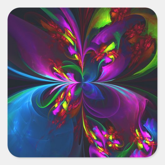 Moderne Bloemen Abstracte Kunst Rood Blauw Patroon Vierkante Sticker (Voorkant)