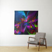 Moderne Bloemen Abstracte Kunst Rood Blauw Patroon Wandkleed (In Situ (horizontaal))