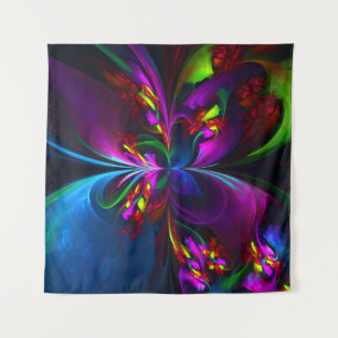 Moderne Bloemen Abstracte Kunst Rood Blauw Patroon Wandkleed