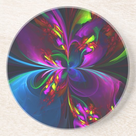 Moderne Bloemen Abstracte Kunst Rood Blauw Patroon Zandsteen Onderzetter (Voorkant)