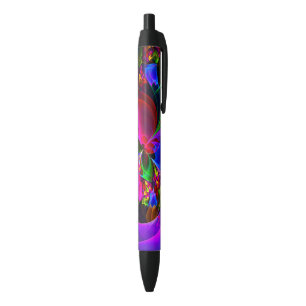 Moderne Bloemen Abstracte Kunst Rood Blauw Patroon Zwarte Inkt Pen