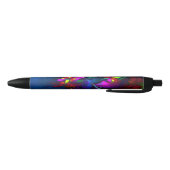 Moderne Bloemen Abstracte Kunst Rood Blauw Patroon Zwarte Inkt Pen (Bodem)