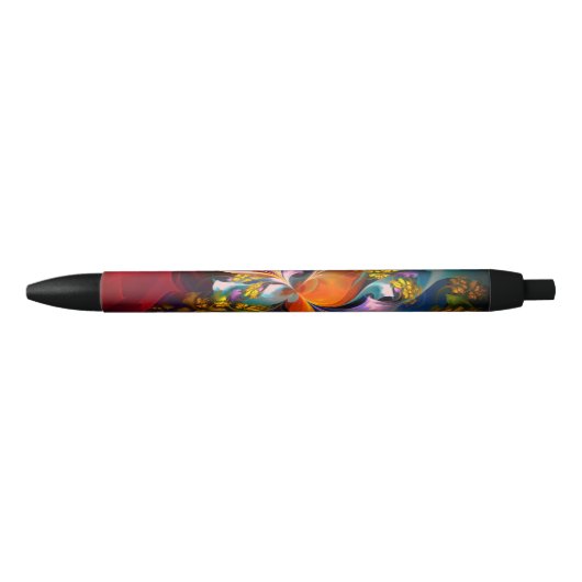 Moderne Bloemen Abstracte Kunst Rood Blauw Patroon Zwarte Inkt Pen (Voorkant)