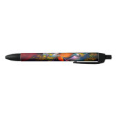 Moderne Bloemen Abstracte Kunst Rood Blauw Patroon Zwarte Inkt Pen (Bodem)