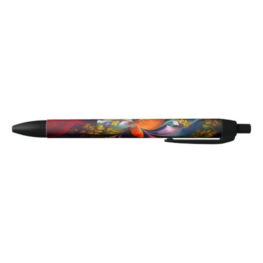 Moderne Bloemen Abstracte Kunst Rood Blauw Patroon Zwarte Inkt Pen (Bodem)