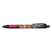 Moderne Bloemen Abstracte Kunst Rood Blauw Patroon Zwarte Inkt Pen (Bovenkant)
