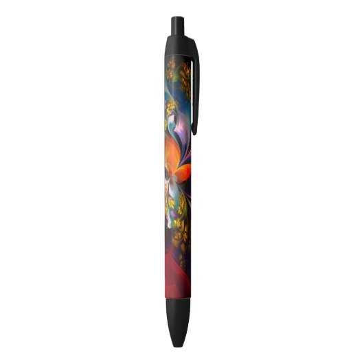 Moderne Bloemen Abstracte Kunst Rood Blauw Patroon Zwarte Inkt Pen (Achterkant (Verticaal))