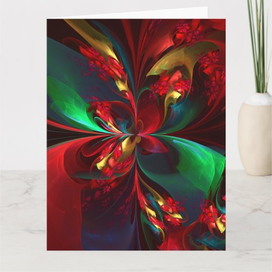 Moderne Bloemen Abstracte Kunst Rood Groen Patroon Bedankkaart (Voorkant)