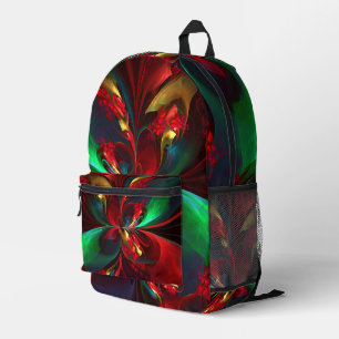 Moderne Bloemen Abstracte Kunst Rood Groen Patroon Bedrukte Rugzak