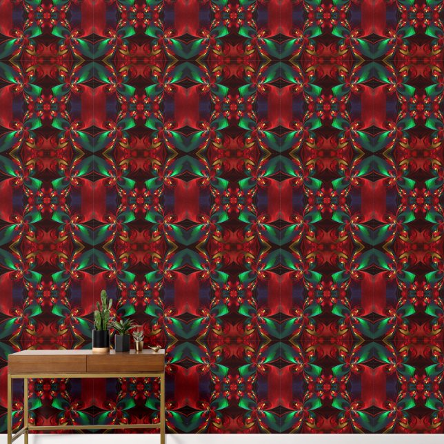 Moderne Bloemen Abstracte Kunst Rood Groen Patroon Behang (Hal)