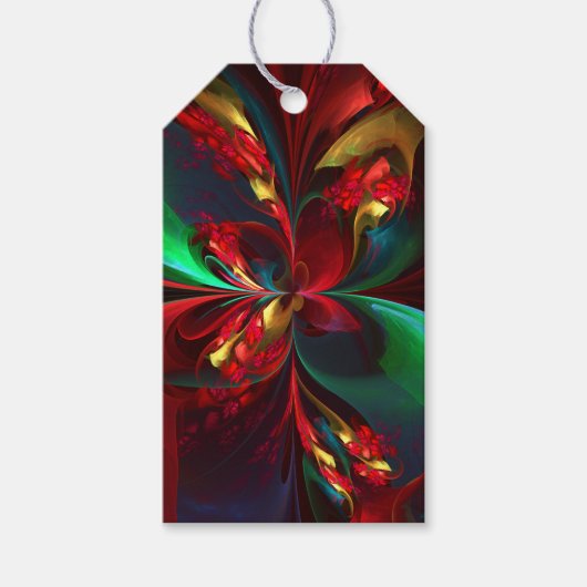 Moderne Bloemen Abstracte Kunst Rood Groen Patroon Cadeaulabel (Voorkant)
