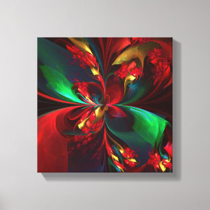 Moderne Bloemen Abstracte Kunst Rood Groen Patroon Canvas Afdruk