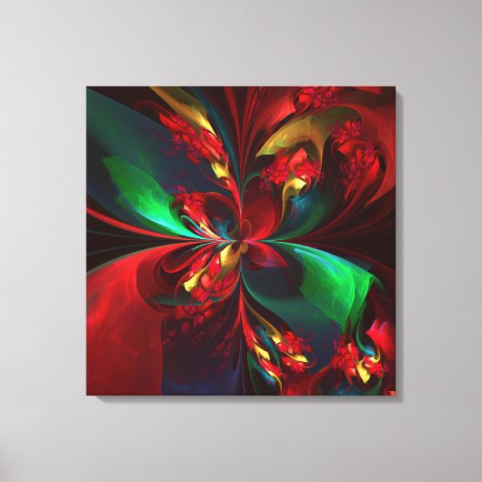 Moderne Bloemen Abstracte Kunst Rood Groen Patroon Canvas Afdruk (Voorkant)