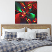 Moderne Bloemen Abstracte Kunst Rood Groen Patroon Canvas Afdruk (Insitu (Slaapkamer))