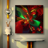 Moderne Bloemen Abstracte Kunst Rood Groen Patroon Canvas Afdruk