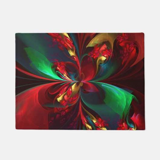 Moderne Bloemen Abstracte Kunst Rood Groen Patroon Deurmat (Voorkant)