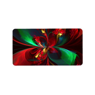 Moderne Bloemen Abstracte Kunst Rood Groen Patroon Etiket