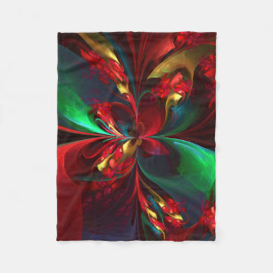 Moderne Bloemen Abstracte Kunst Rood Groen Patroon Fleece Deken