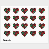 Moderne Bloemen Abstracte Kunst Rood Groen Patroon Hart Sticker (Vel)