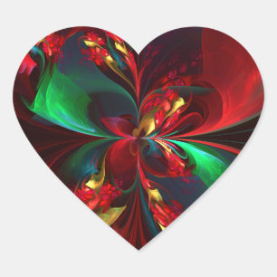 Moderne Bloemen Abstracte Kunst Rood Groen Patroon Hart Sticker