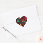 Moderne Bloemen Abstracte Kunst Rood Groen Patroon Hart Sticker (Envelop)