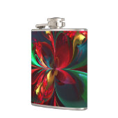 Moderne Bloemen Abstracte Kunst Rood Groen Patroon Heupfles (Links)