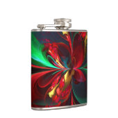 Moderne Bloemen Abstracte Kunst Rood Groen Patroon Heupfles (Rechts)