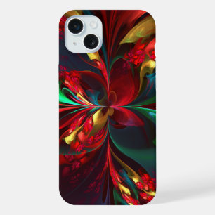 Moderne Bloemen Abstracte Kunst Rood Groen Patroon iPhone 15 Plus Case