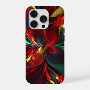 Moderne Bloemen Abstracte Kunst Rood Groen Patroon iPhone 15 Pro Case