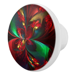 Moderne Bloemen Abstracte Kunst Rood Groen Patroon Keramische Knop
