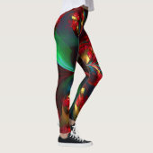 Moderne Bloemen Abstracte Kunst Rood Groen Patroon Leggings (Rechts)
