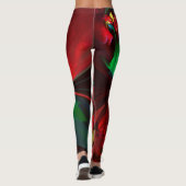 Moderne Bloemen Abstracte Kunst Rood Groen Patroon Leggings (Achterkant)