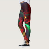 Moderne Bloemen Abstracte Kunst Rood Groen Patroon Leggings (Links)
