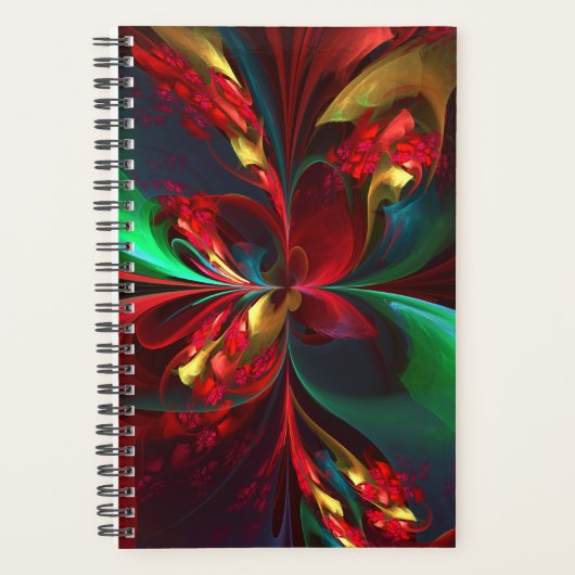 Moderne Bloemen Abstracte Kunst Rood Groen Patroon Planner (Voorkant)