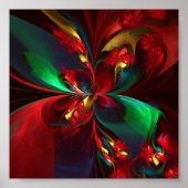 Moderne Bloemen Abstracte Kunst Rood Groen Patroon Poster (Voorkant)