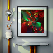 Moderne Bloemen Abstracte Kunst Rood Groen Patroon Poster