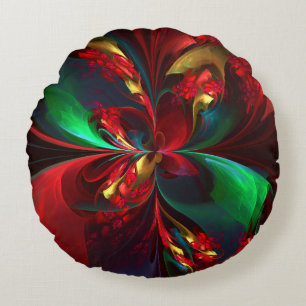 Moderne Bloemen Abstracte Kunst Rood Groen Patroon Rond Kussen