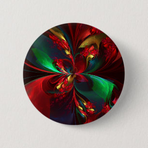Moderne Bloemen Abstracte Kunst Rood Groen Patroon Ronde Button 5,7 Cm