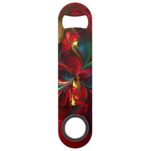 Moderne Bloemen Abstracte Kunst Rood Groen Patroon Speed Flessenopener