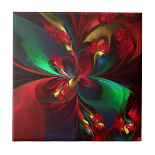 Moderne Bloemen Abstracte Kunst Rood Groen Patroon Tegeltje