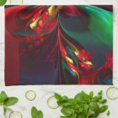 Moderne Bloemen Abstracte Kunst Rood Groen Patroon Theedoek (Gevouwen)